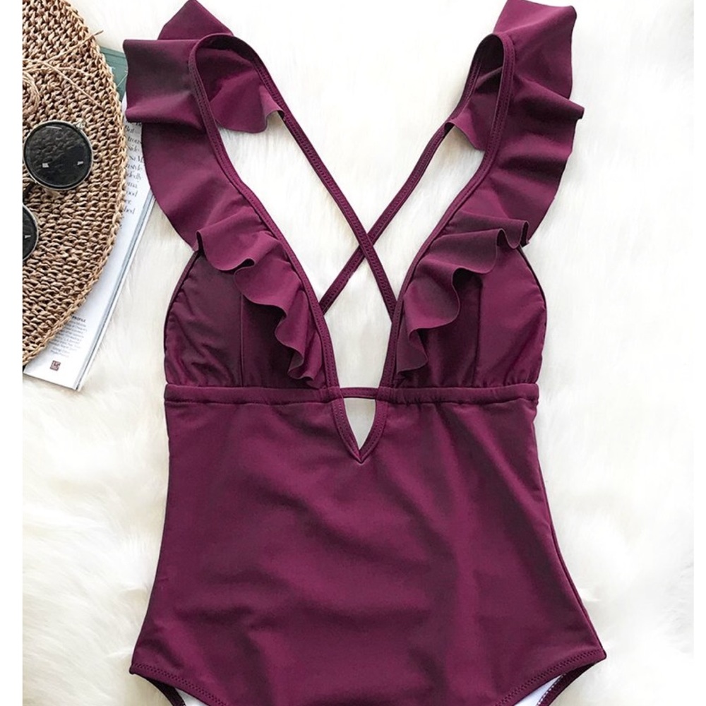 NWT wine red one piece suit from cupshe